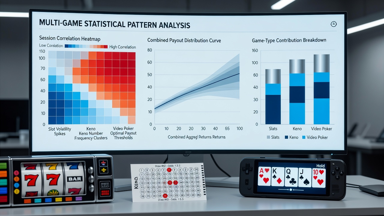 Graph illustrating variance patterns in multi-game gambling sessions with slots keno and video poker